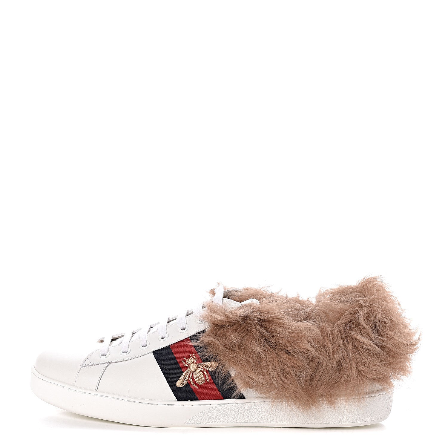 Gucci Calfskin Wool Web Bee Embroidered Mens Ace Sneakers 12 White 1 of 8