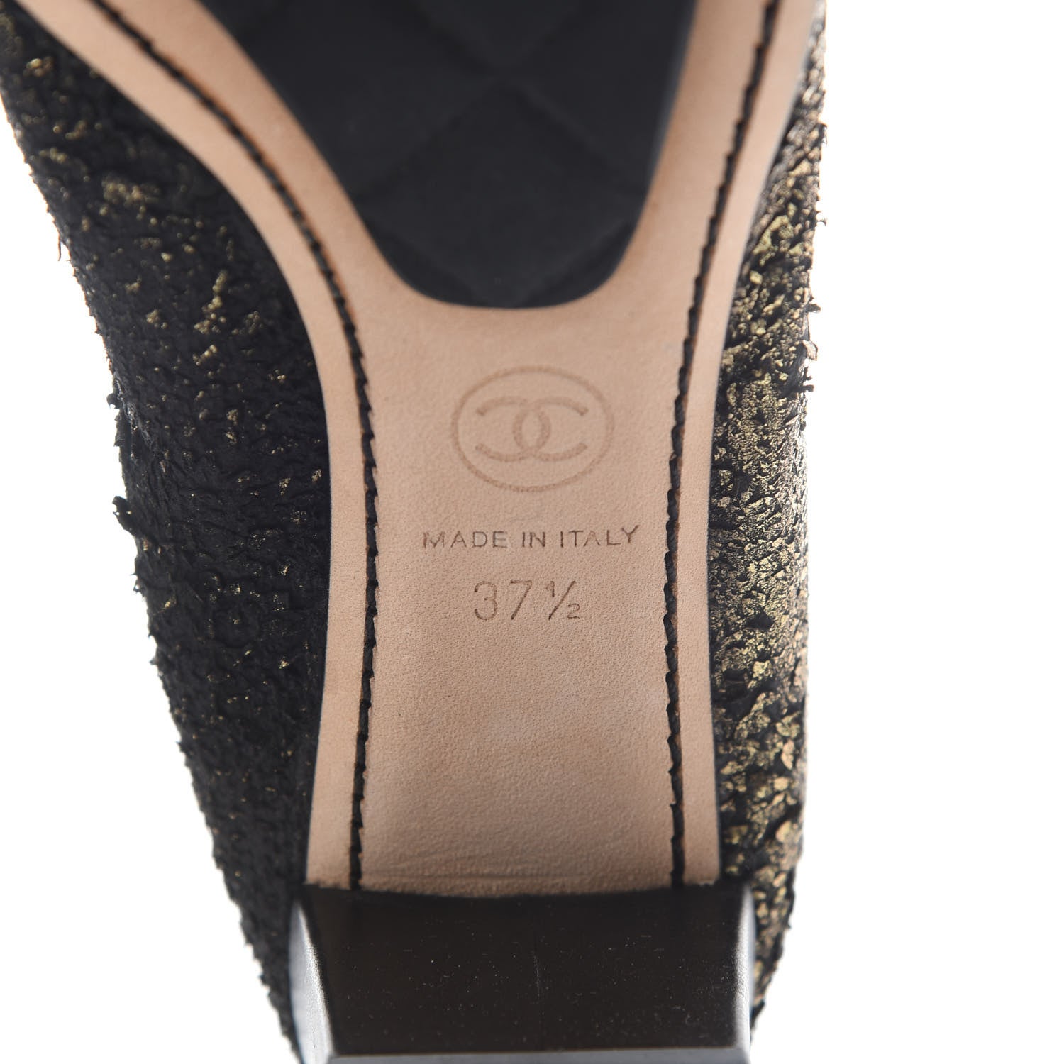 Chanel Metallic Lambskin Cap Toe CC Elastic Stretch Pumps 37.5 Black 6 of 6