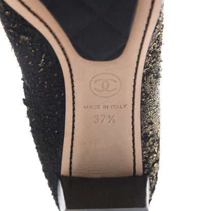 Chanel Metallic Lambskin Cap Toe CC Elastic Stretch Pumps 37.5 Black 6 of 6