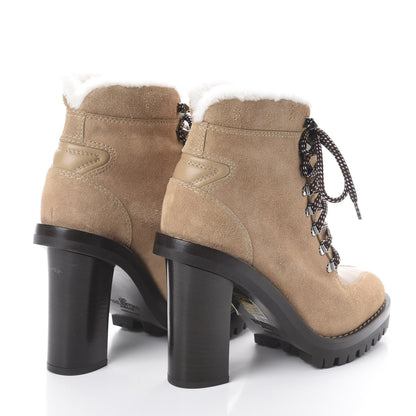 Valentino Garavani Suede Shearling Lace-Up Ankle Boots 39 Beige 4 of 8