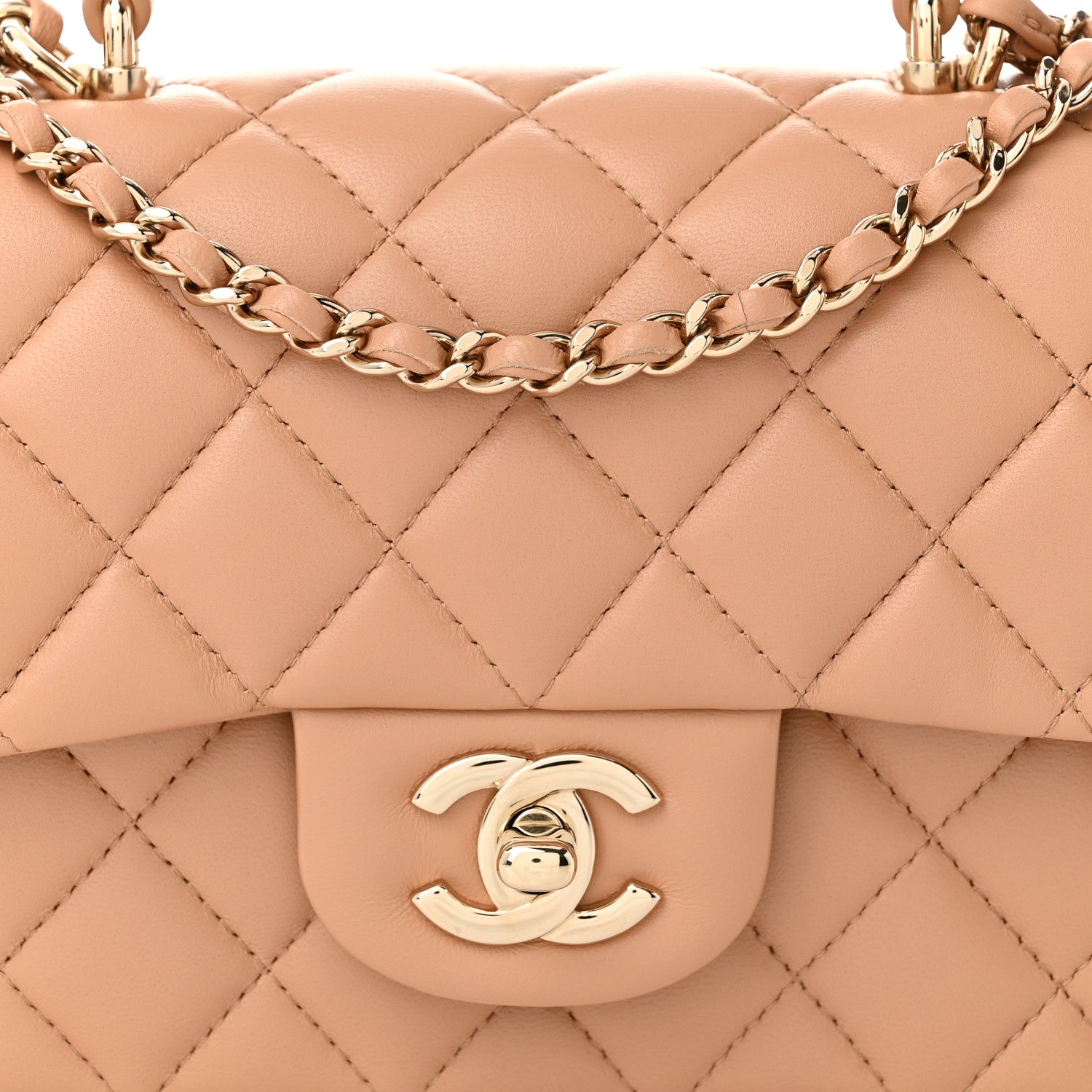 Chanel Lambskin Quilted Mini Top Handle Rectangular Flap Beige 8 of 11