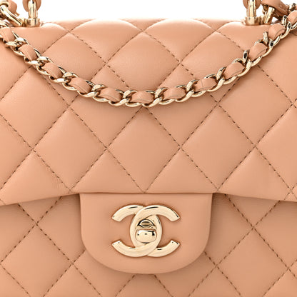 Chanel Lambskin Quilted Mini Top Handle Rectangular Flap Beige 8 of 11