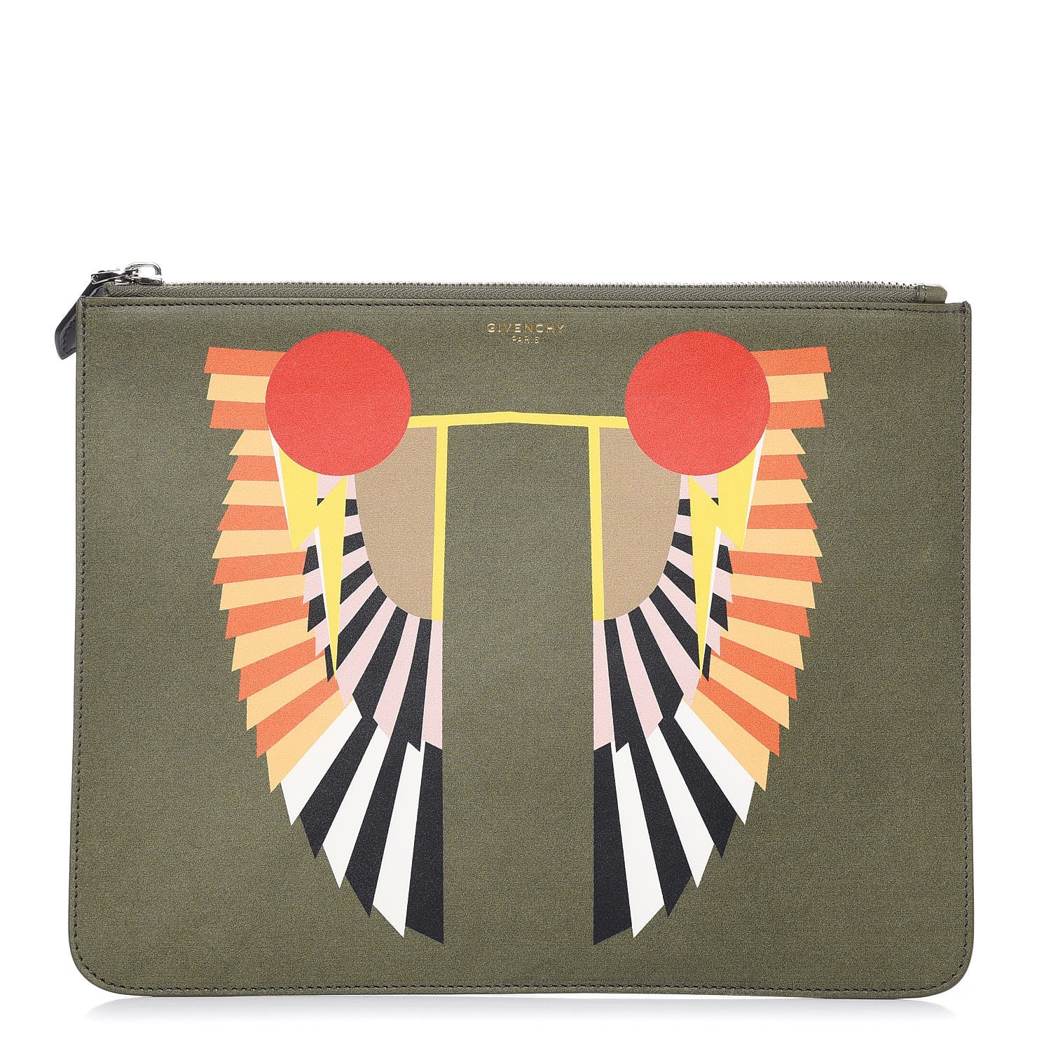 Givenchy Calfskin Egyptian Print Zip Pouch Olive 1 of 7