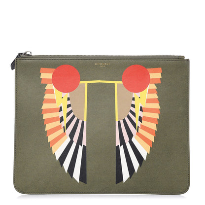 Givenchy Calfskin Egyptian Print Zip Pouch Olive 1 of 7