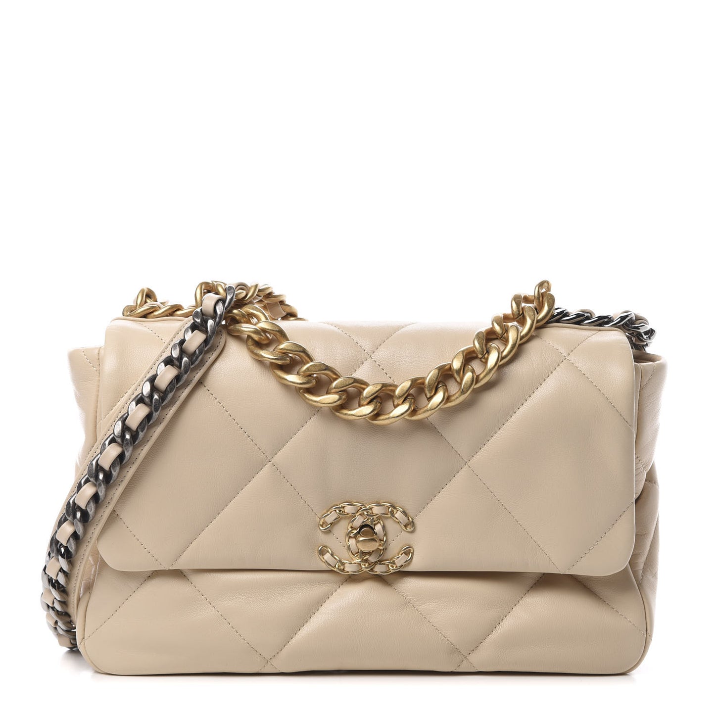 Goatskin Quilted Large 19 Flap Beige