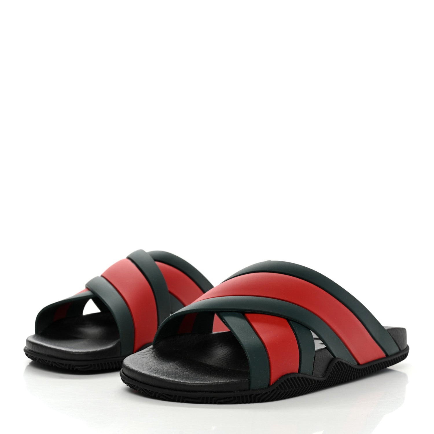 Gucci Rubber Web Womens Criss Cross Slide Sandals 38 Green Red 3 of 9