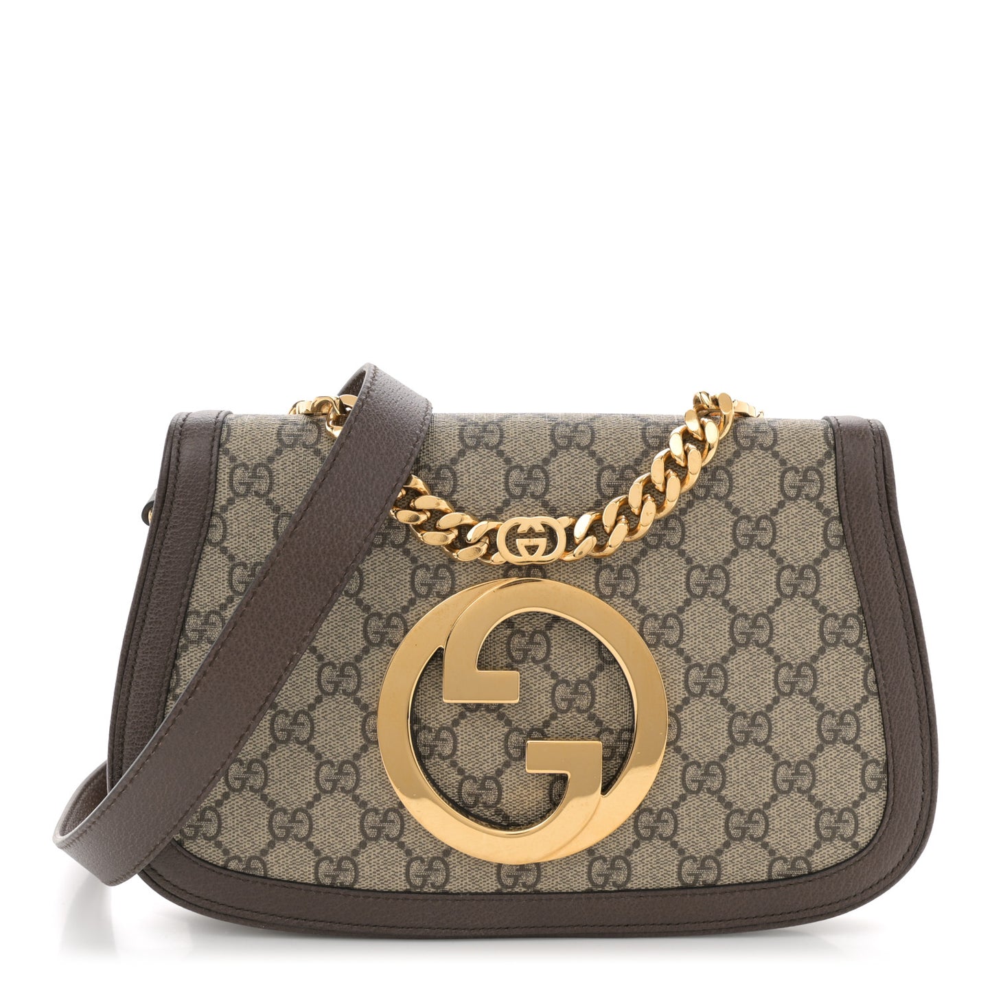 GG Supreme Monogram Textured Dollar Calfskin Blondie Chain Shoulder Flap Bag Beige Ebony New Acero