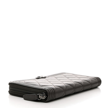 Chanel Lambskin Quilted Boy Zip Around Wallet Dark Grey 3 of 8