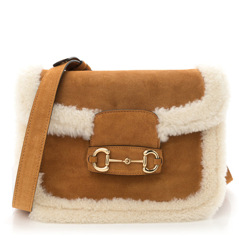 Suede Shearling Horsebit 1955 Shoulder Bag Brown