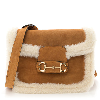 Gucci Suede Shearling Horsebit 1955 Shoulder Bag Brown 1 of 10