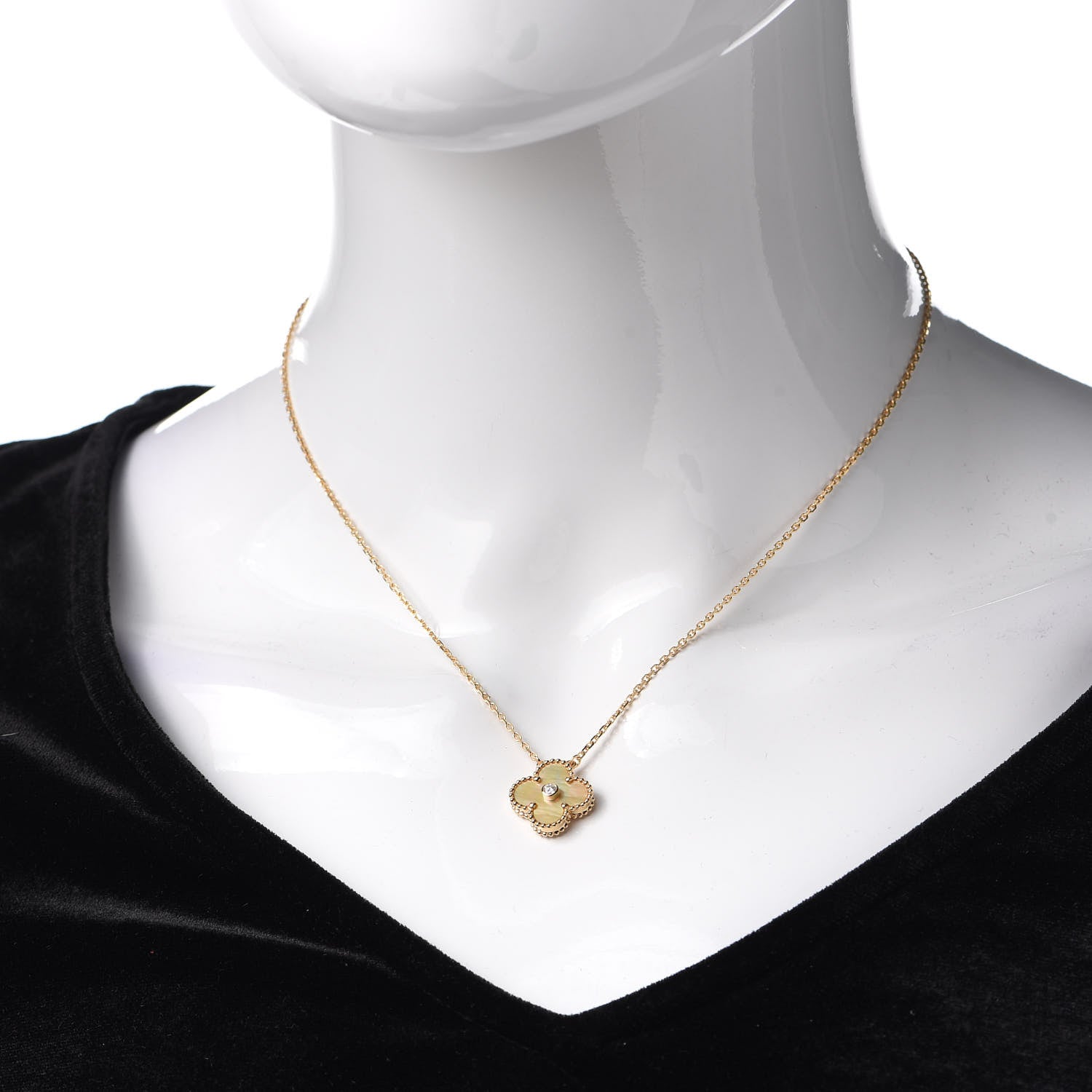 Van Cleef & Arpels 18K Yellow Gold Diamond Yellow Mother of Pearl Vintage Alhambra Pendant Necklace 2 of 8