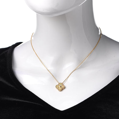 Van Cleef & Arpels 18K Yellow Gold Diamond Yellow Mother of Pearl Vintage Alhambra Pendant Necklace 2 of 8