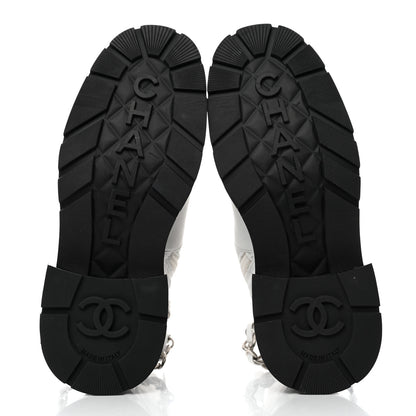Chanel Caviar Calfskin Quilted Chain Lace Up Combat Boots 35.5 White Black 5 of 9