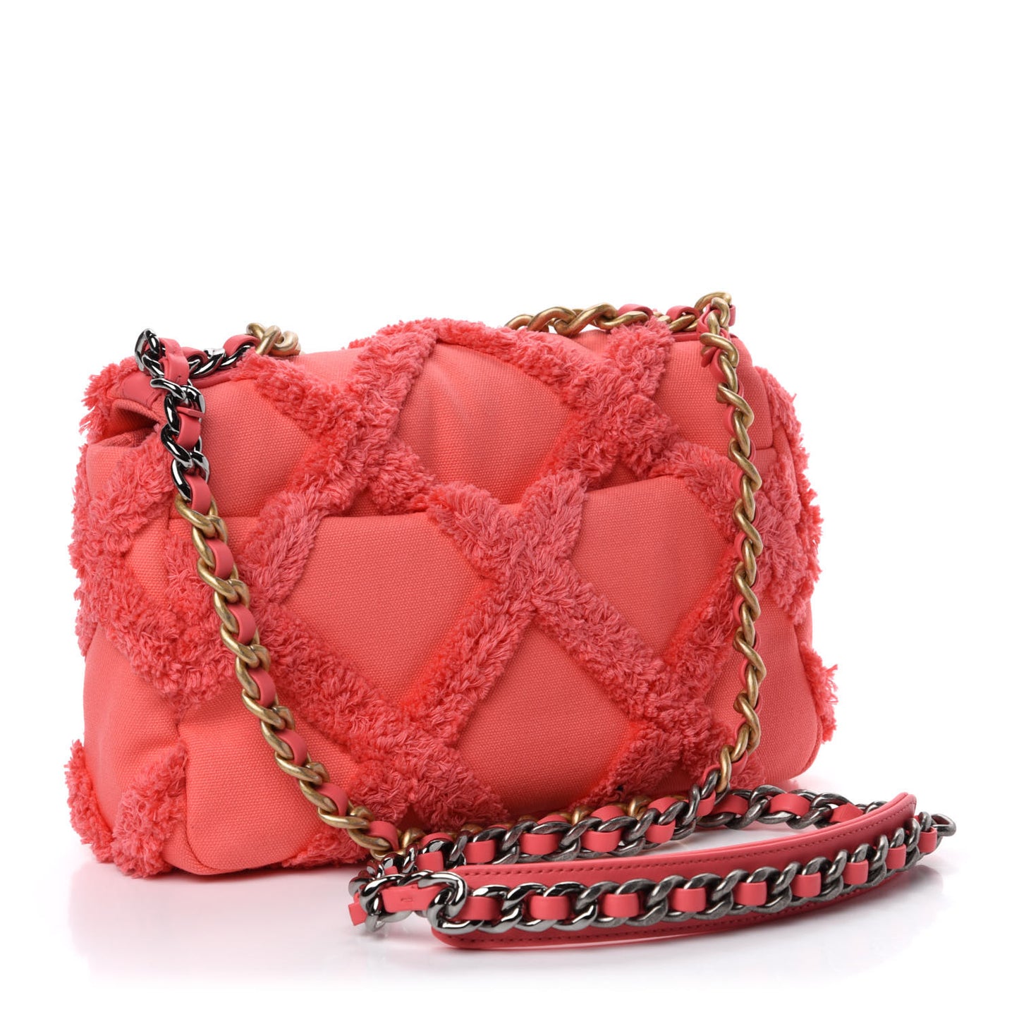 Cotton Canvas Quilted Medium Chanel 19 Flap Coral