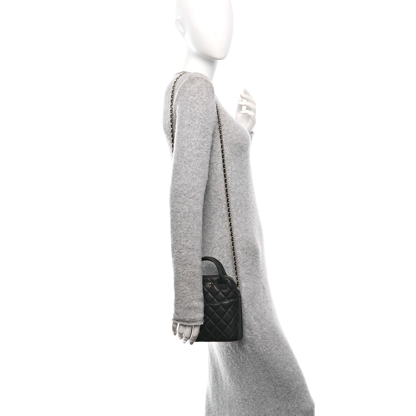 Caviar Quilted Top Handle Clutch With Chain Black