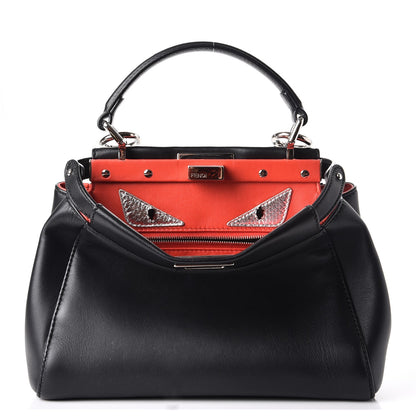 Fendi Nappa Karung Monster Eyes Mini Peekaboo Iconic Satchel Black Papavero 1 of 12