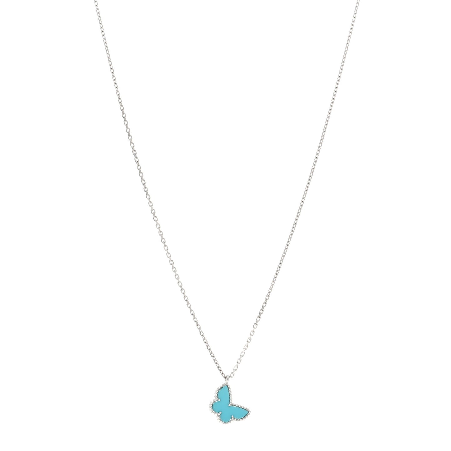 18K White Gold Turquoise Sweet Alhambra Butterfly Pendant Necklace