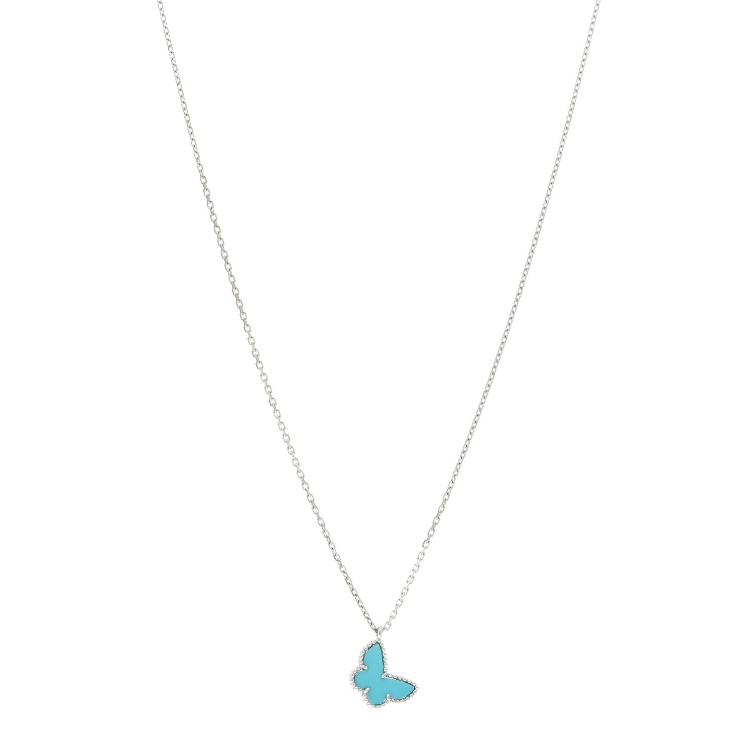 Van Cleef & Arpels 18K White Gold Turquoise Sweet Alhambra Butterfly Pendant Necklace 1 of 6