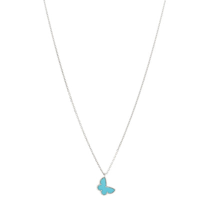 Van Cleef & Arpels 18K White Gold Turquoise Sweet Alhambra Butterfly Pendant Necklace 1 of 6