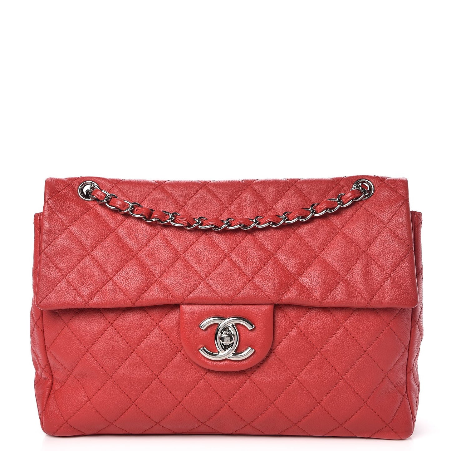 Washed Caviar Quilted Maxi Single Flap Fuchsia