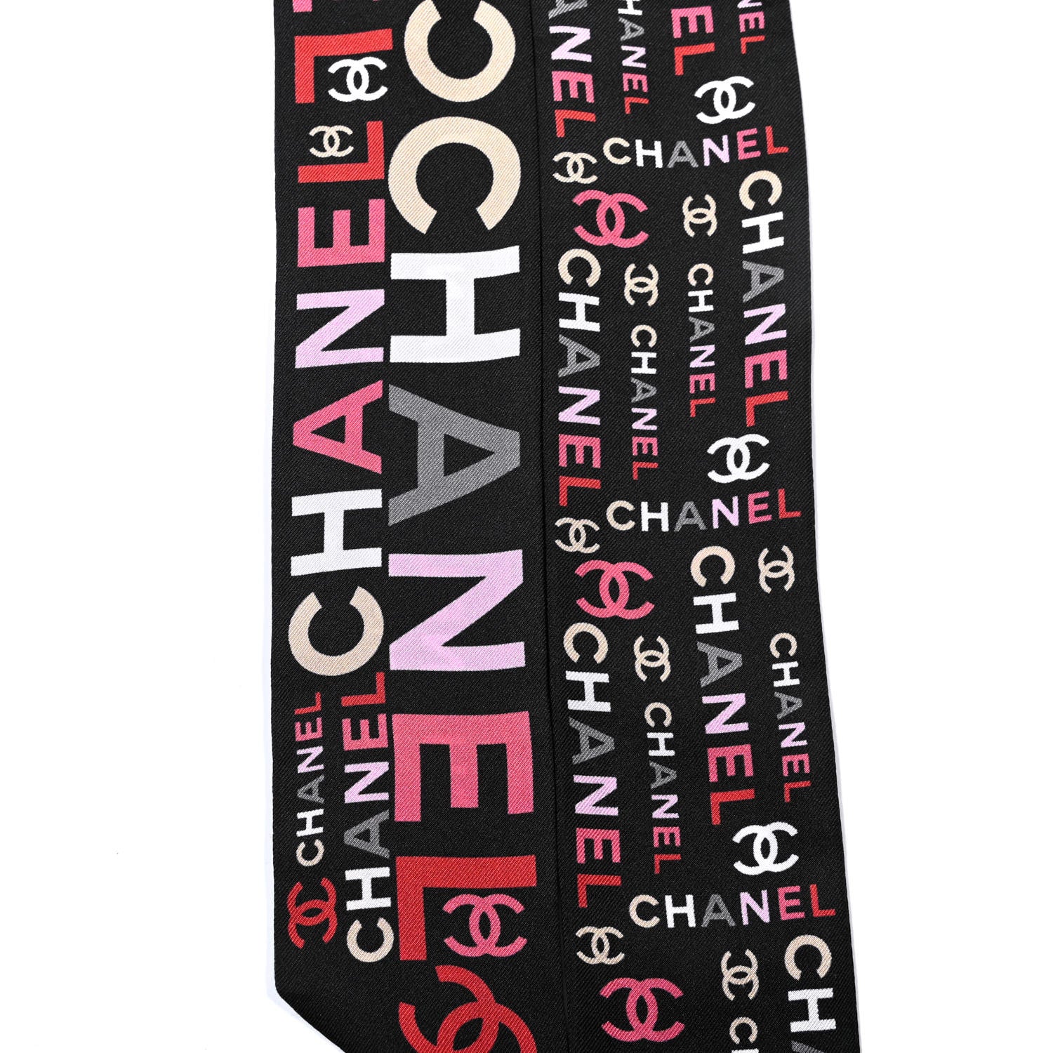 Chanel Silk Twill Slim Logo Bandeau Scarf Black 3 of 4