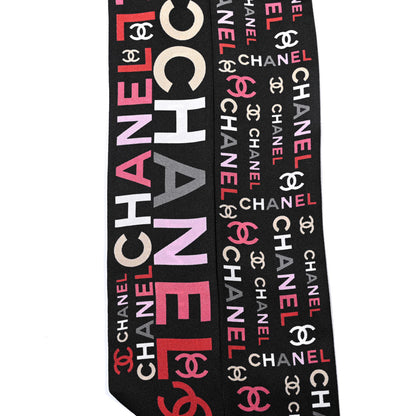 Chanel Silk Twill Slim Logo Bandeau Scarf Black 3 of 4