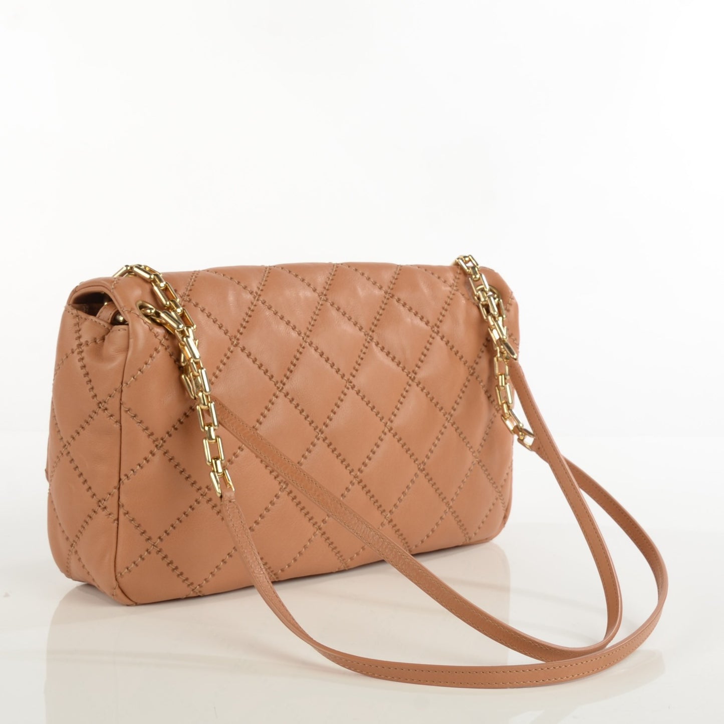 Calfskin Quilted Large Retro Chain Flap Beige