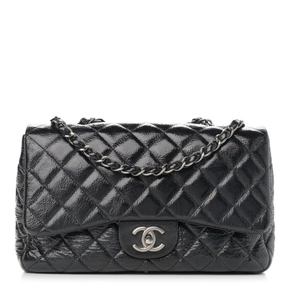 Chanel Crinkled Patent Quilted Jumbo Single Flap Black 1 of 12