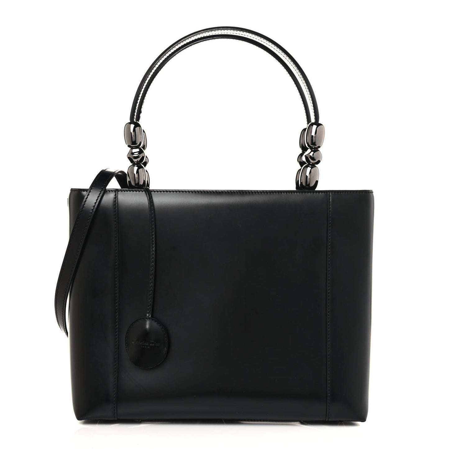 Calfskin Maris Pearl Beaded Top Handle Bag Black