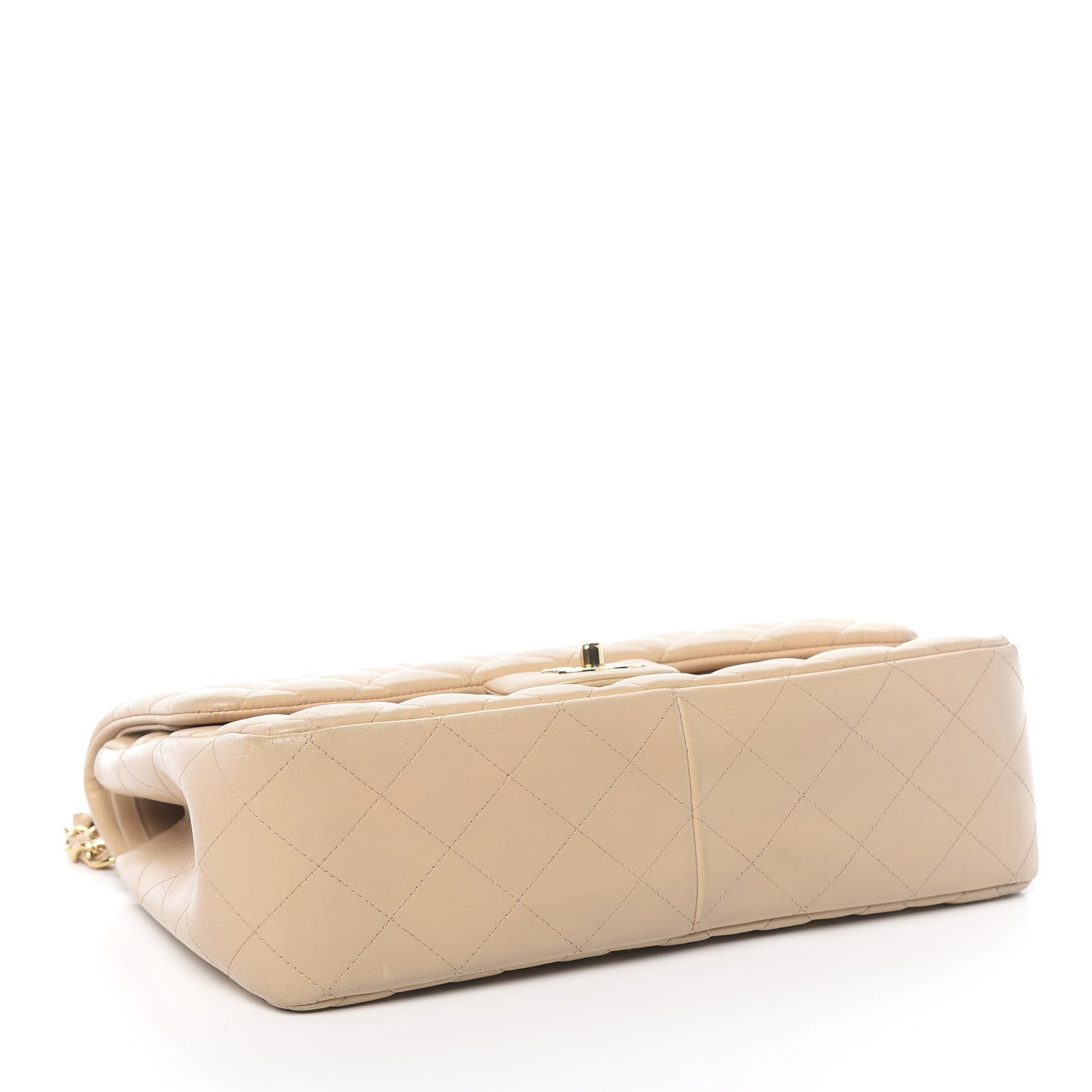 Lambskin Quilted Jumbo Double Flap Beige