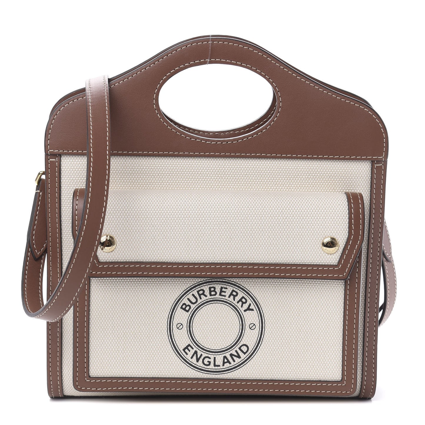 Canvas Smooth Calfskin Two Tone Mini Pocket Bag Tan