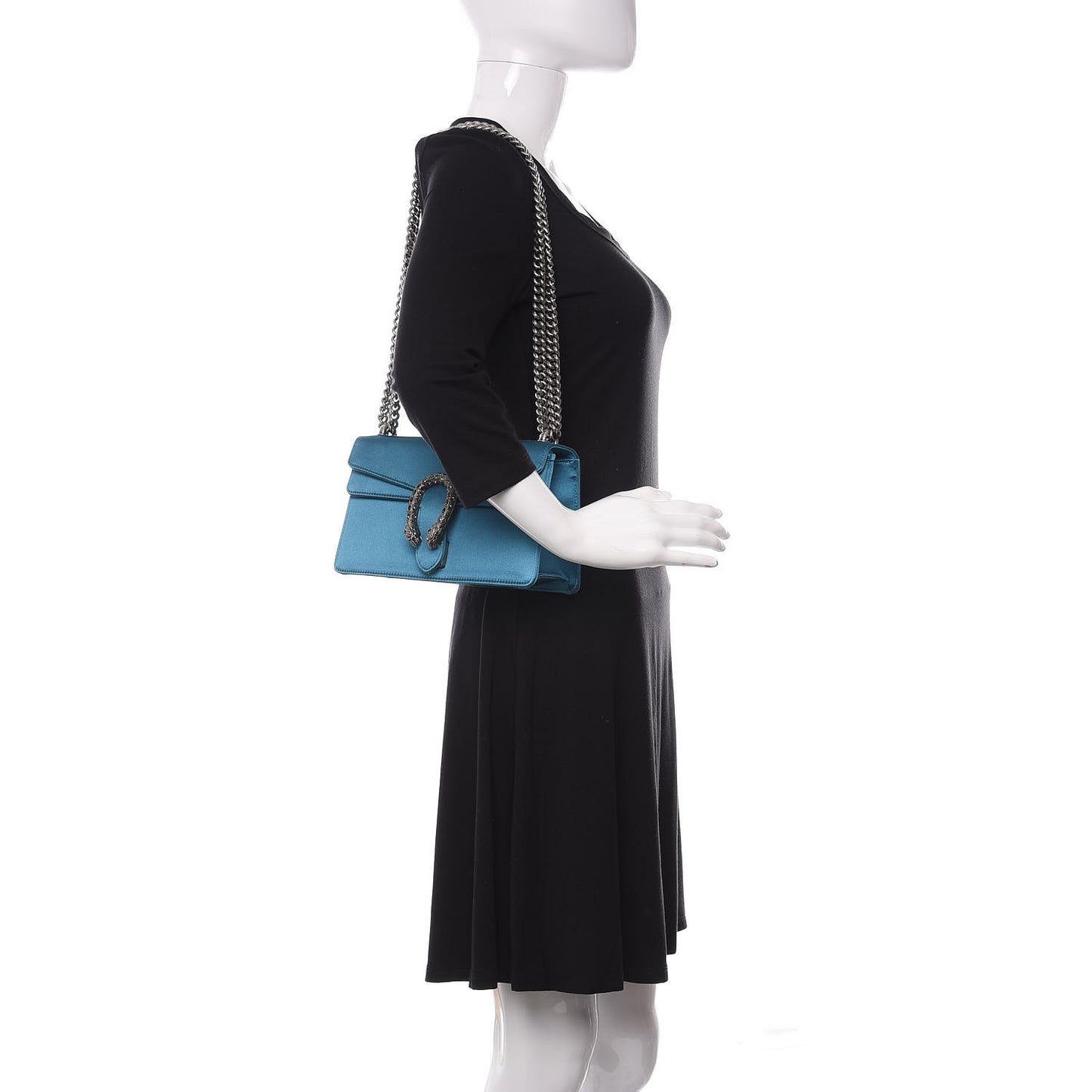 Satin Silk Crystal Small Dionysus Shoulder Bag Turchese Black Diamond