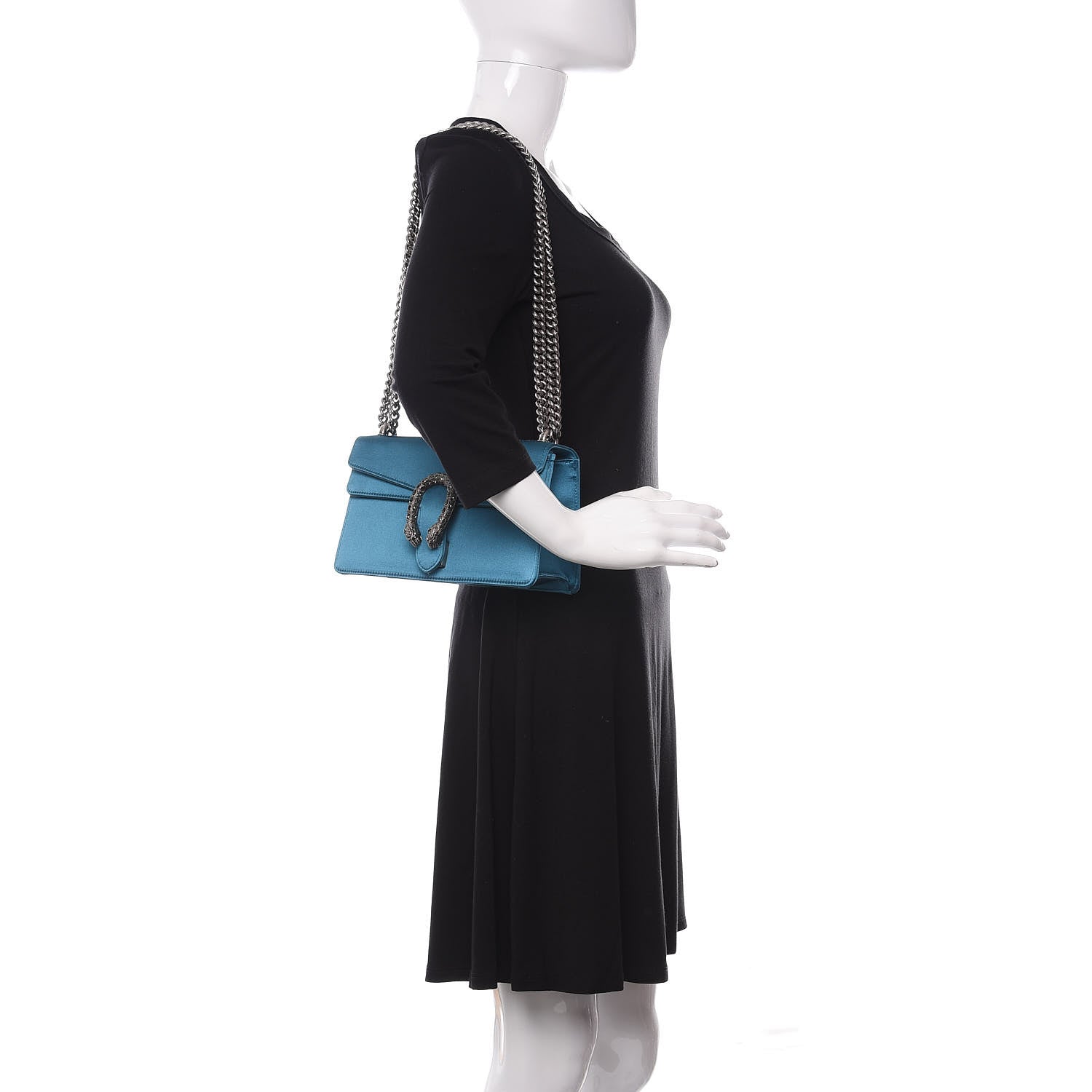Gucci Satin Silk Crystal Small Dionysus Shoulder Bag Turchese Black Diamond 2 of 14