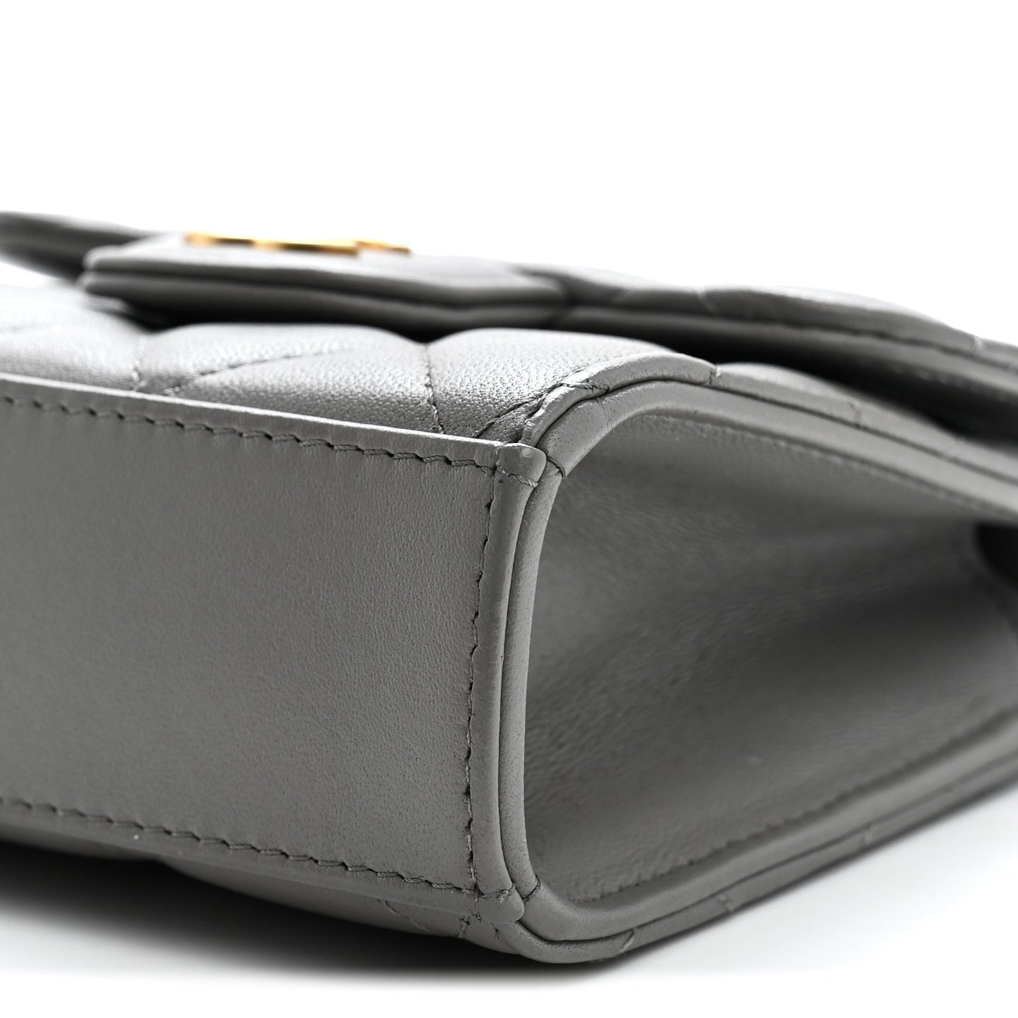 Lambskin Quilted Metal Top Handle Flap Clutch With Chain Grey