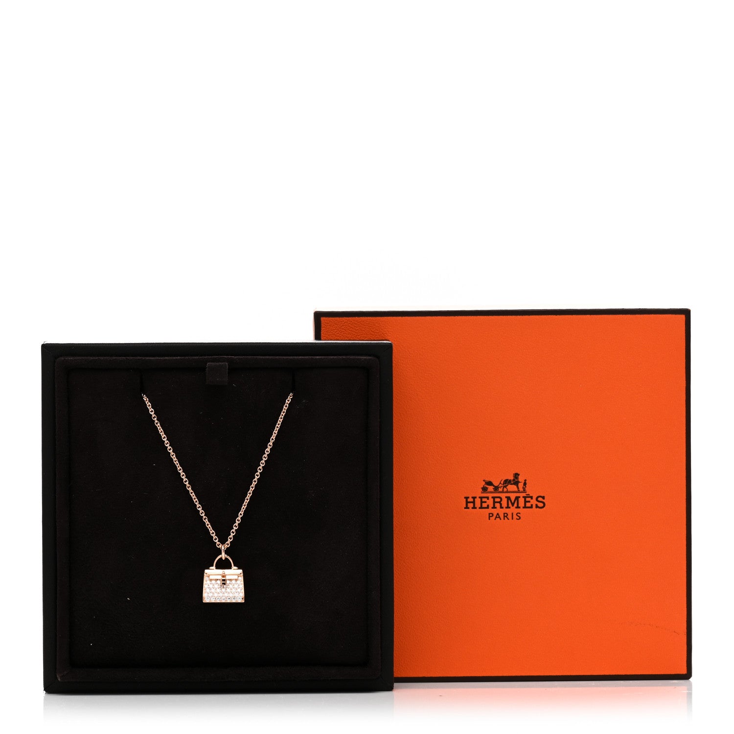 Hermes 18K Rose Gold Diamond Kelly Amulettes Pendant Necklace 4 of 4