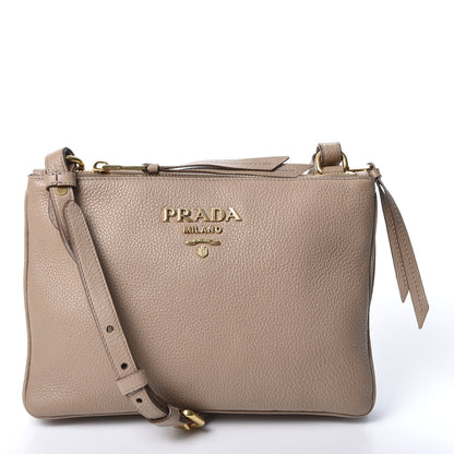 Prada Vitello Daino Double Zip Crossbody Bag Cammeo 1 of 10