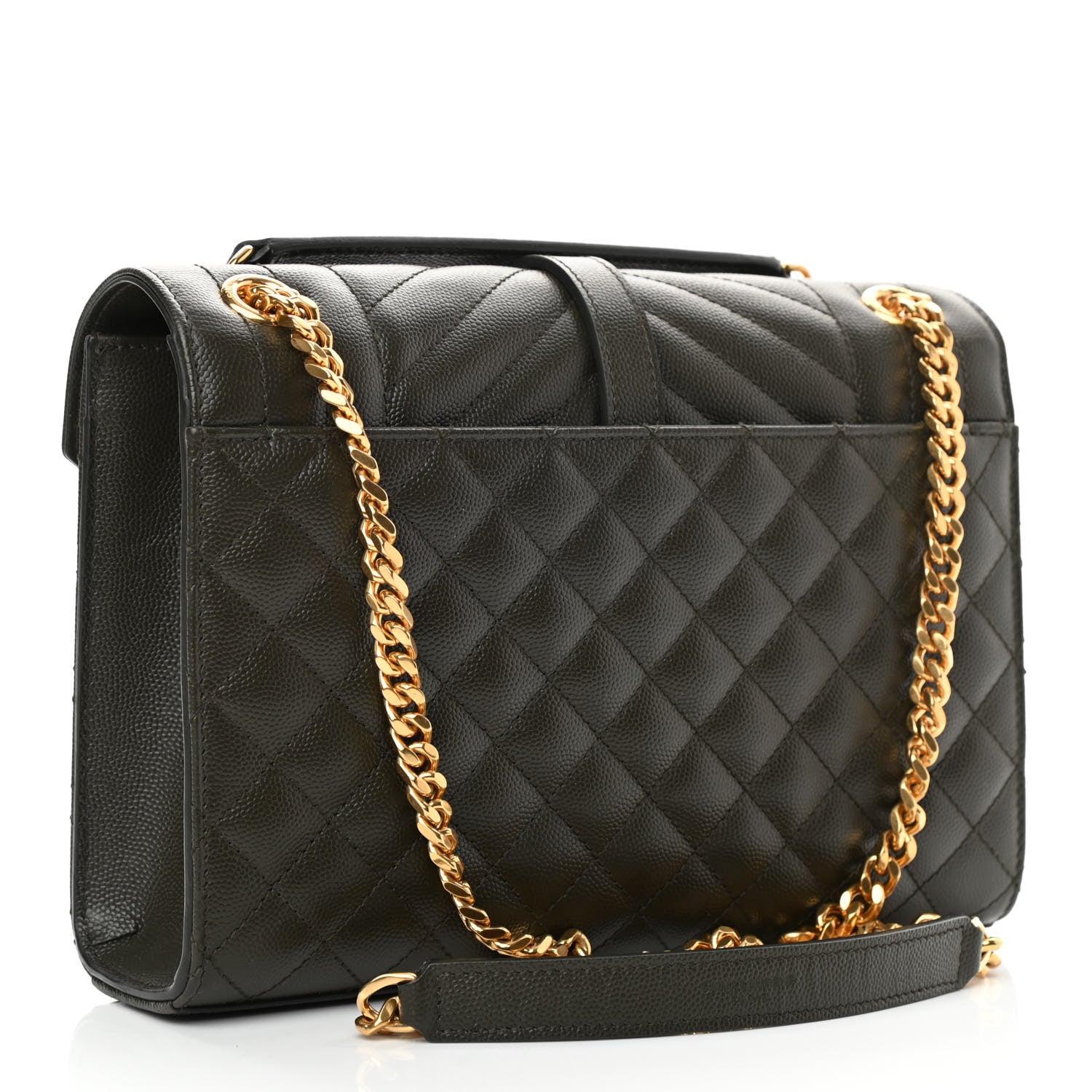 Saint Laurent Grain De Poudre Textured Mixed Matelasse Triquilt Medium Monogram Satchel Army Green 3 of 10