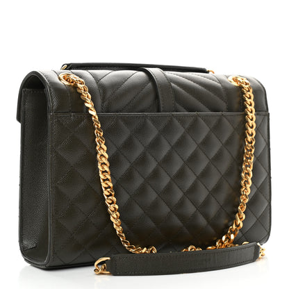 Saint Laurent Grain De Poudre Textured Mixed Matelasse Triquilt Medium Monogram Satchel Army Green 3 of 10