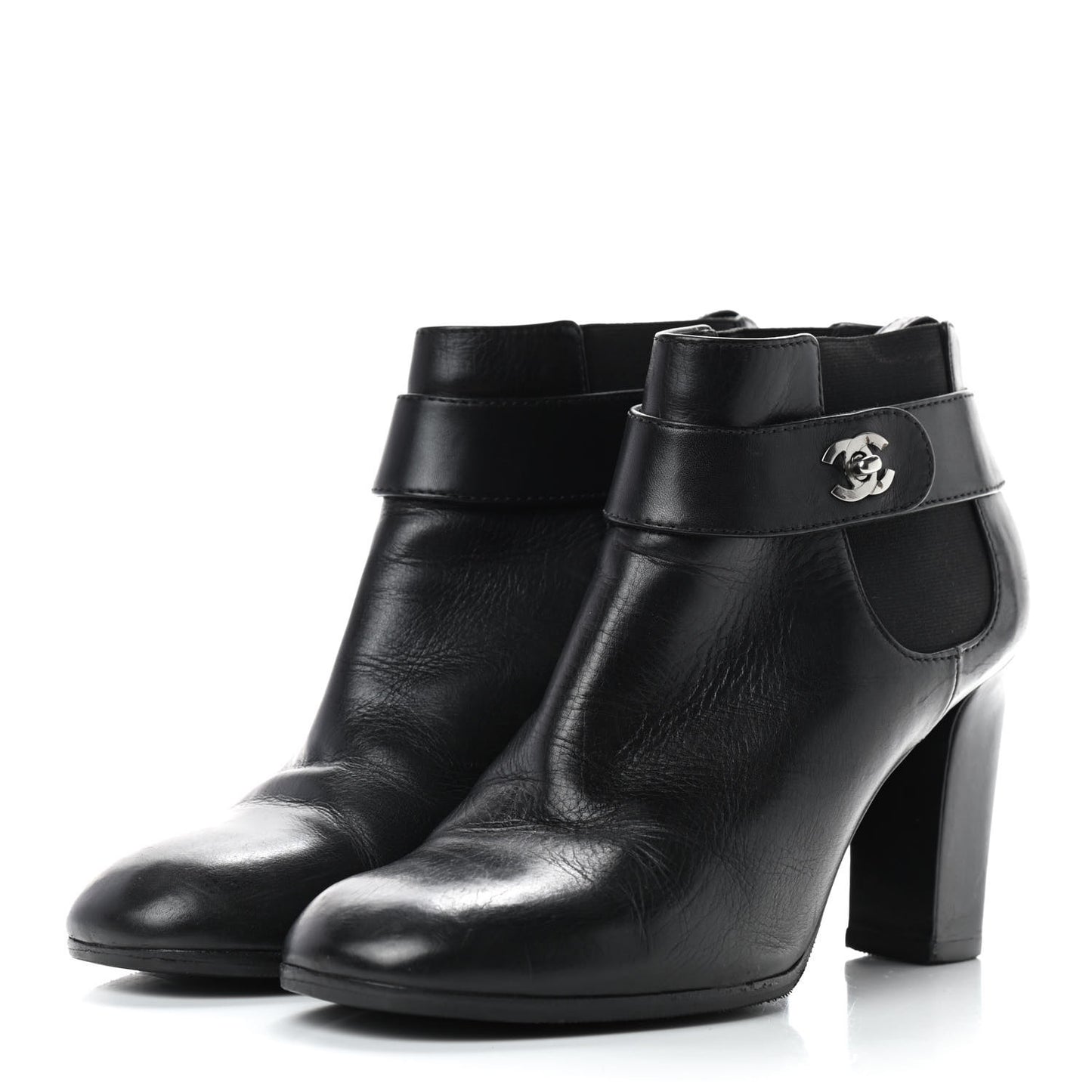 Calfskin CC Turnlock Ankle Boots 40 Black