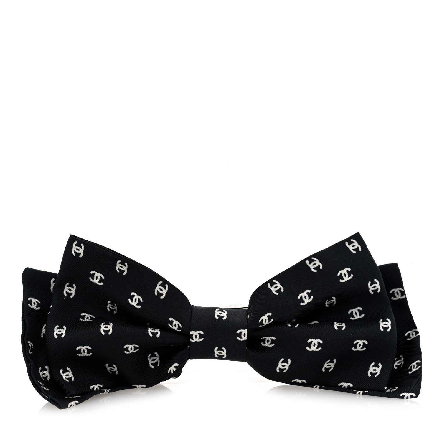 Chanel Silk Bow CC Hair Clip Black Ecru 1 of 3