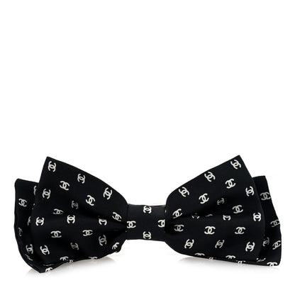 Chanel Silk Bow CC Hair Clip Black Ecru 1 of 3