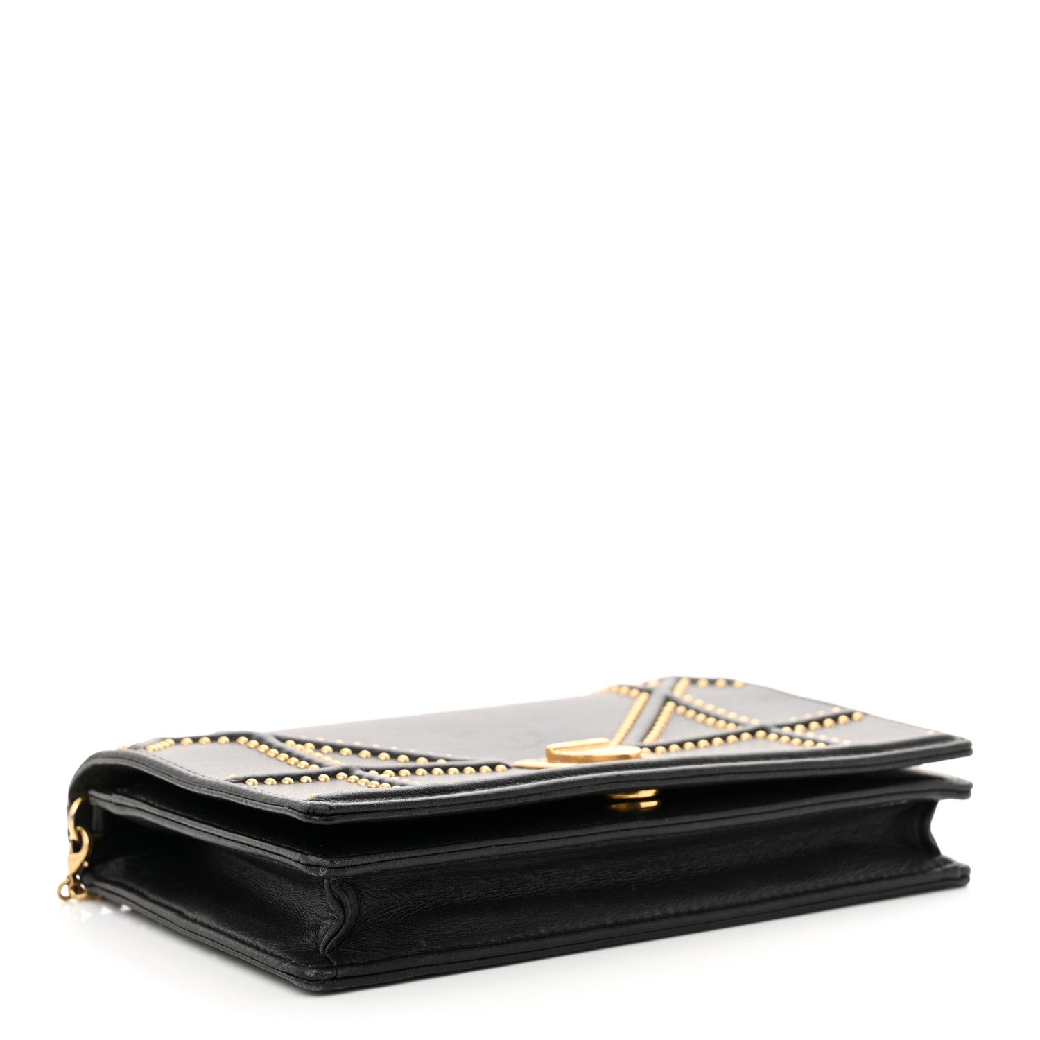Christian Dior Calfskin Studded Diorama Wallet on Chain Pouch Black 4 of 13