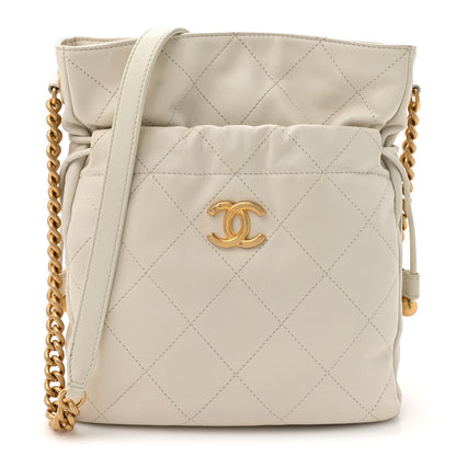 Chanel Calfskin Quilted Drawstring Bucket Bag White 1 of 15