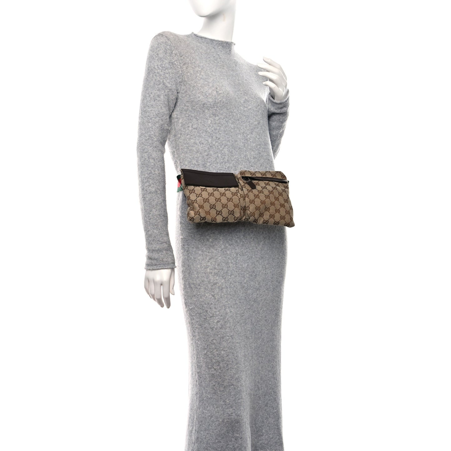 GG Monogram Web Double Pocket Belt Bag Dark Brown