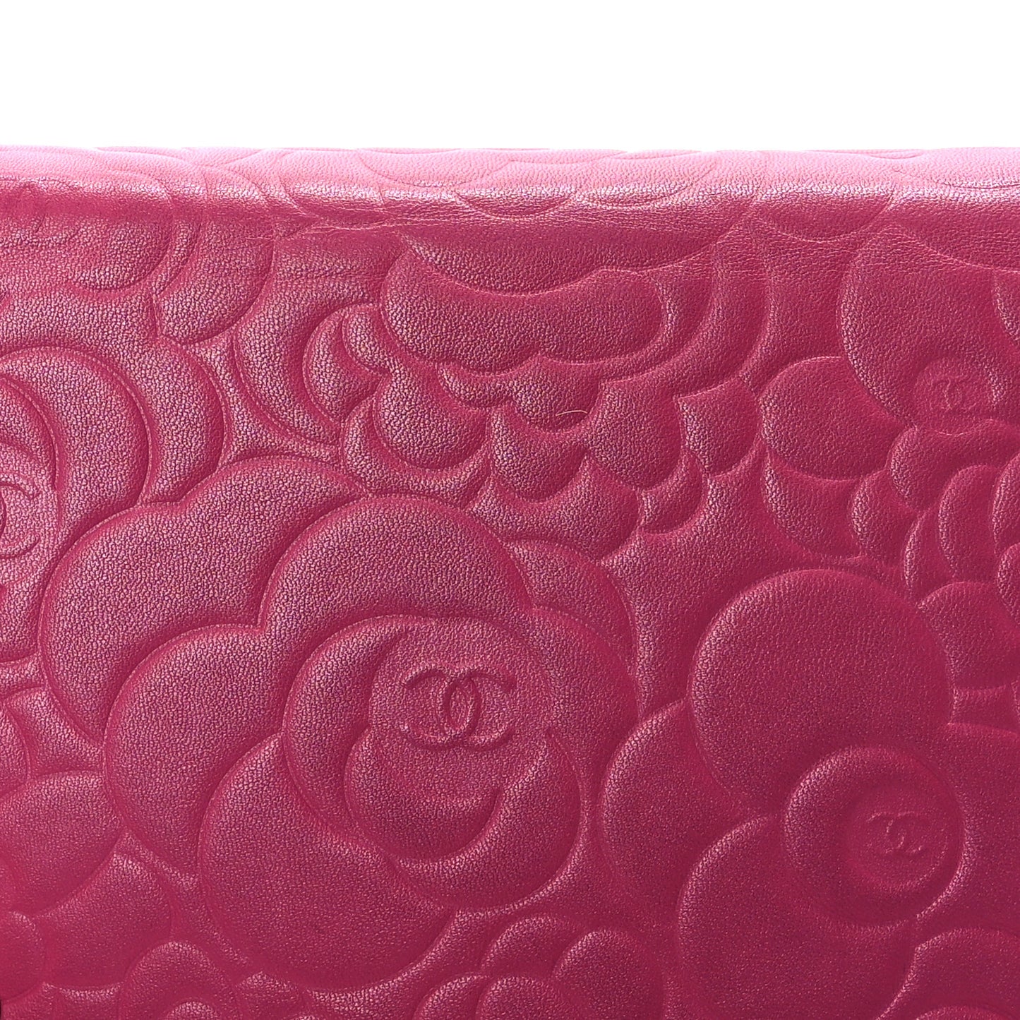 Lambskin Camellia Embossed Wallet On Chain WOC Fuchsia