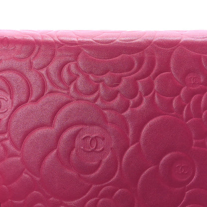 Chanel Lambskin Camellia Embossed Wallet On Chain WOC Fuchsia 10 of 11