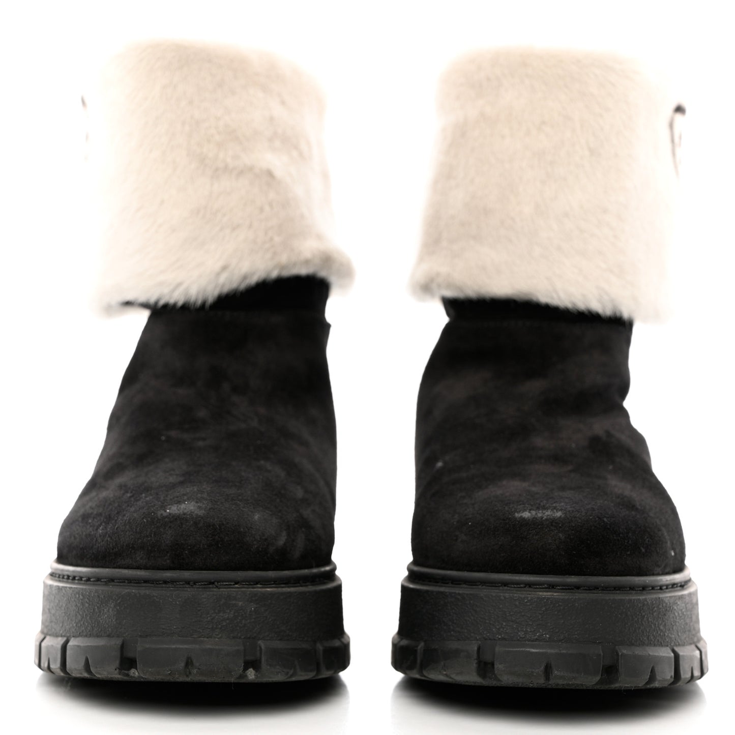 Suede Shearling Logo Ankle Boots 39.5 Black