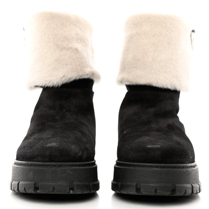Prada Suede Shearling Logo Ankle Boots 39.5 Black 2 of 10