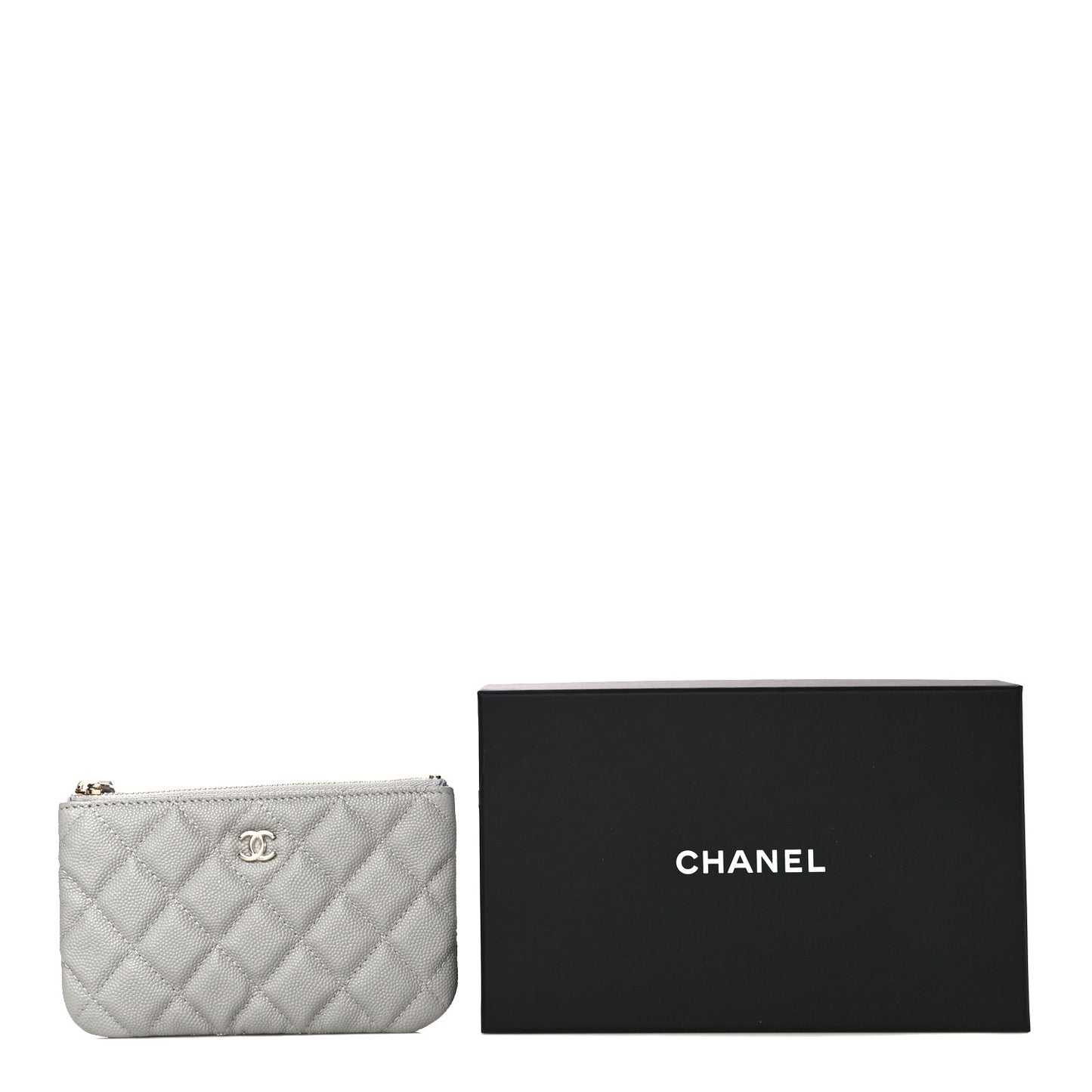 Caviar Quilted Small Cosmetic Case Grey