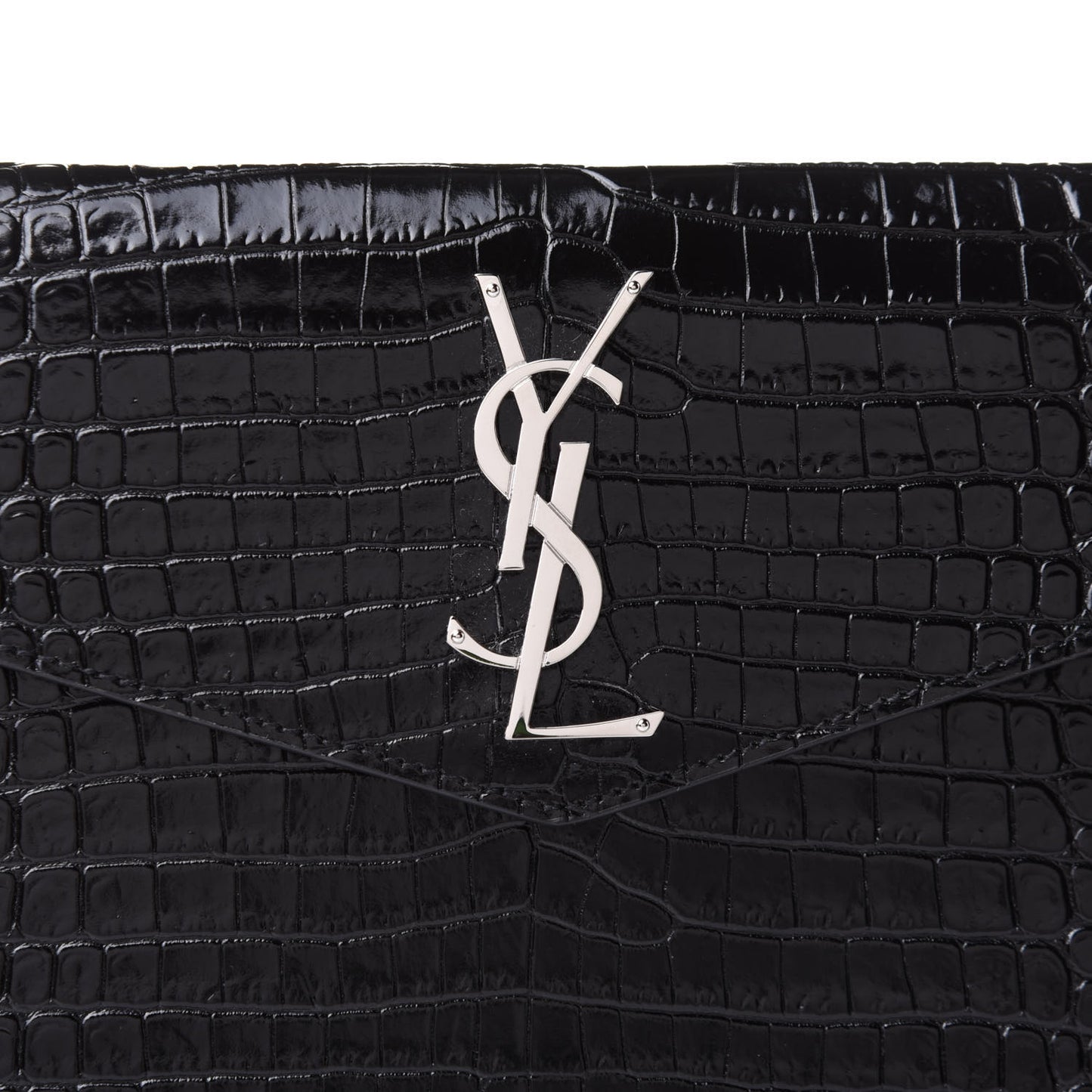 Calfskin Crocodile Embossed Uptown Monogram Clutch Black